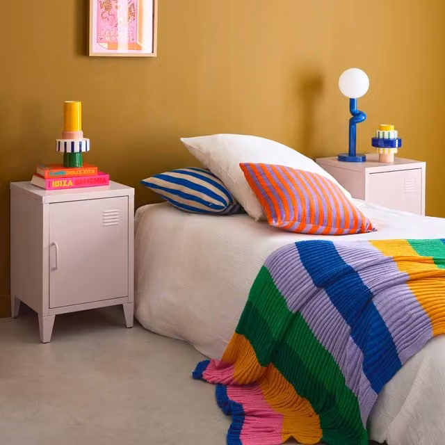 sweeek Pair of Industrial Metal 1-Door Bedside Tables in Pink, W/D/H: 38 x 38 x 55.7 cm