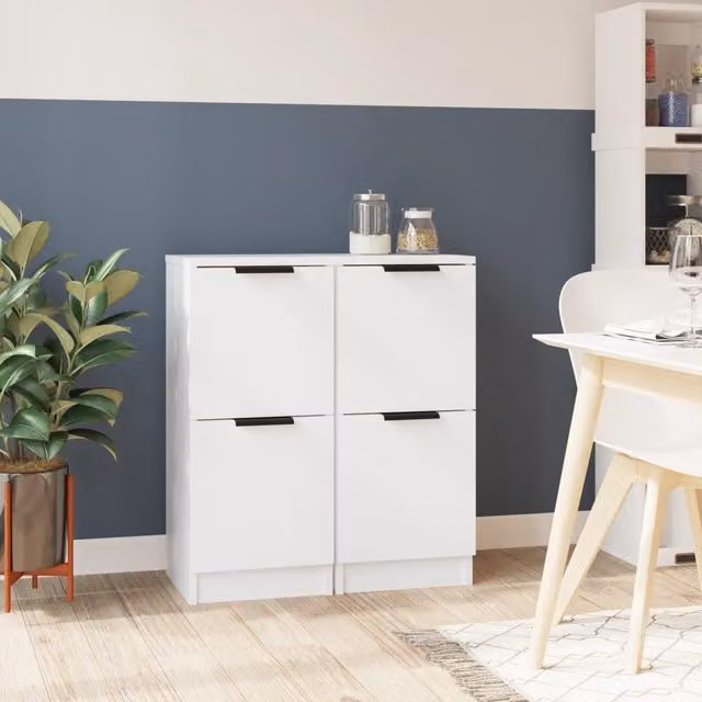 Berkfield Home Set of 2 White Minimalist Sideboards in Matt Engineered Wood W/D/H: 30 x 30 x 70 cm