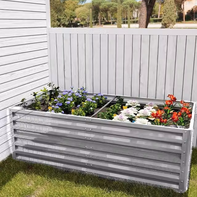 Breeins Rectangular Metal Raised Garden Bed in Silver, W/D/H: 180 x 57 x 90 cm