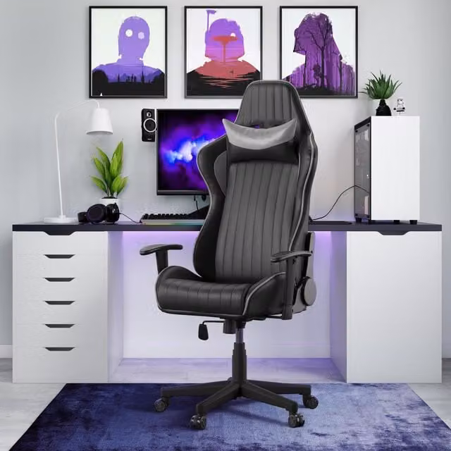 Alphason Senna Gaming-Style Chair in Black and Grey with Synthetic Leather and Headrest