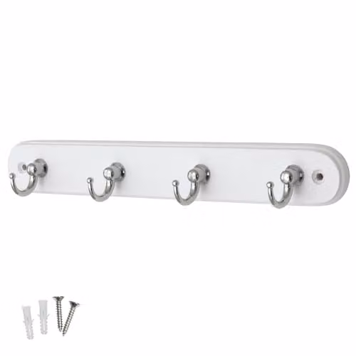 Keypak 4-Hook Wall-Mounted Key Tidy with Chrome Hooks on White Board