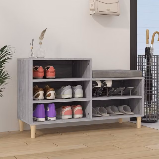 Berkfield Home Grey Sonoma Shoe Cabinet with Integrated Seat, W: 102 cm, D: 36 cm, H: 60 cm