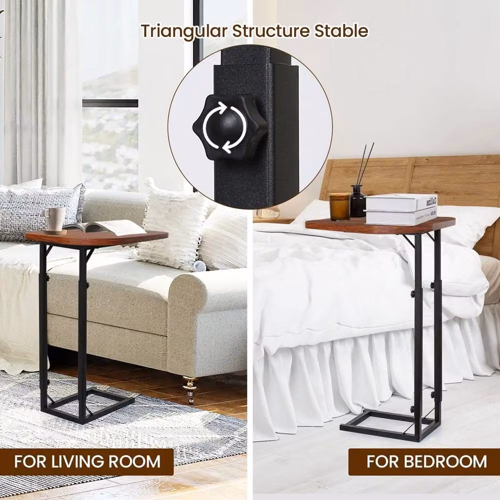 FORGEVIO Height Adjustable Side Table with Rounded Rectangular Wood Top in Brown and Multicolour – 3