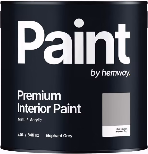 Hemway Matt Acrylic Interior Dispersion Paint in Grey, 2.5 l