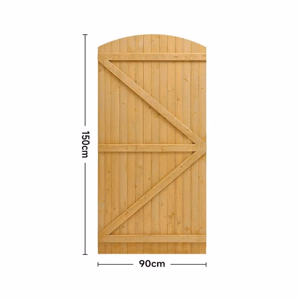 FLAVORA Brown Arched Wooden Garden Pedestrian Swing Gate, W: 90 cm, H: 150 cm – 2