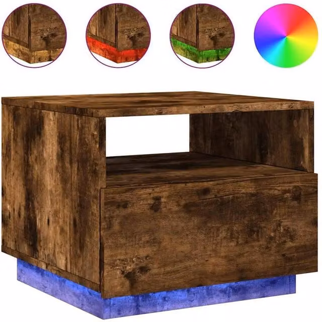 Berkfield Home Modern Coffee Table with LED Lights in Smoked Oak Brown, W: 50 cm, D: 49 cm, H: 40 cm