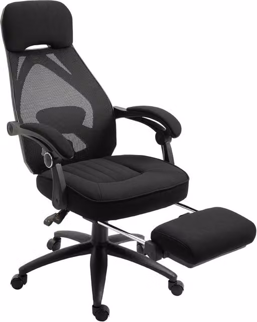 Rolipo Black Fabric Executive Swivel Office Chair with Headrest and Foot Ring