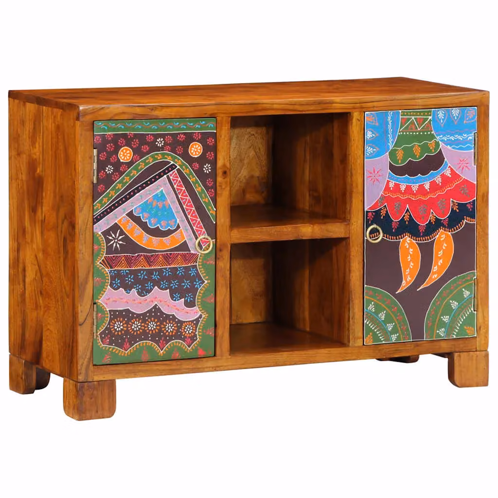Berkfield Home Multicolour Ethnic Floral Lacquered Acacia Wood Sideboard W/D/H: 90 x 35 x 60 cm – 2
