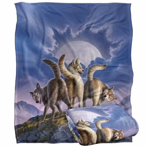 JQ Licensing JLo Wolf Pack Moon Silky Touch Super Soft White Fleece Throw Blanket W/D/H: 152 x 127 cm – 1