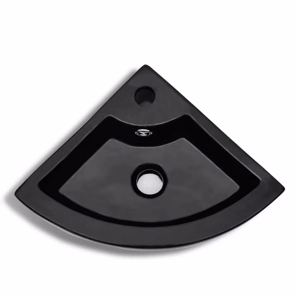 Berkfield Home Black Ceramic Corner Countertop Wash Basin with Overflow W/D/H: 45 x 32 x 12.5 cm – 3