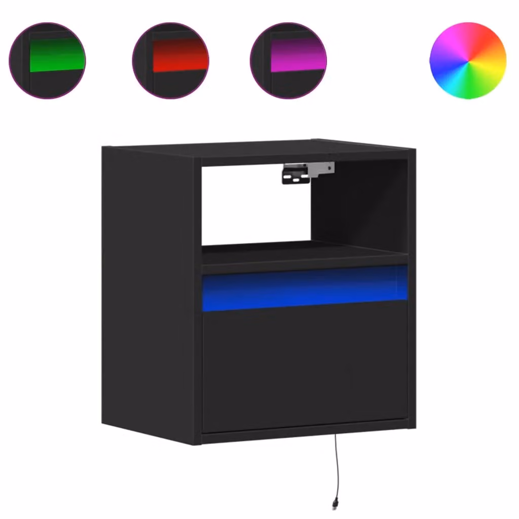Berkfield Home Set of 2 Black Wall Mounted TV Cabinets with Integrated LED Lighting, W: 41 cm, D: 31 cm, H: 45 cm – 2