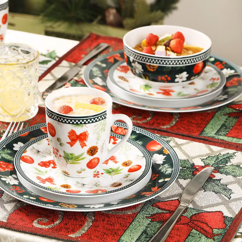 Simpa Christmas Flora Orchard 24-Piece Multicolour Ceramic Dinner Set – 8