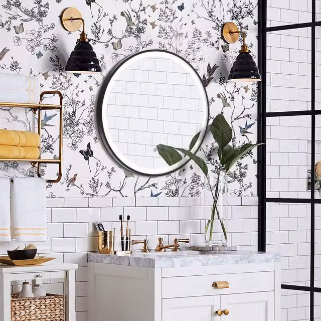 Livingandhome Round Anti-fog LED Wall Mirror in Black, Diameter: 80 cm