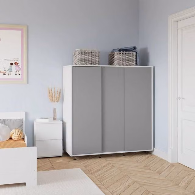 FORGEVIO Modern Wardrobe with Hanging Rail and Trouser Rack, White and Grey, H 120 cm x W 120 cm x D 51.5 cm
