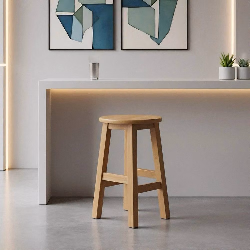Hinsinc Round Wooden Bar Stool in Beige and Brown – 3