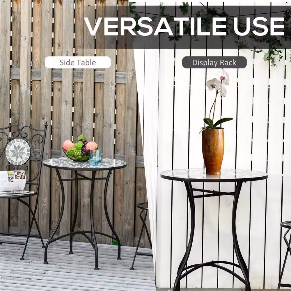 FORGEVIO Multicolour Round Mosaic Metal Side Table and Plant Stand, Diameter: 60 cm, H x W x D: 60 x 60 x 60 cm – 4