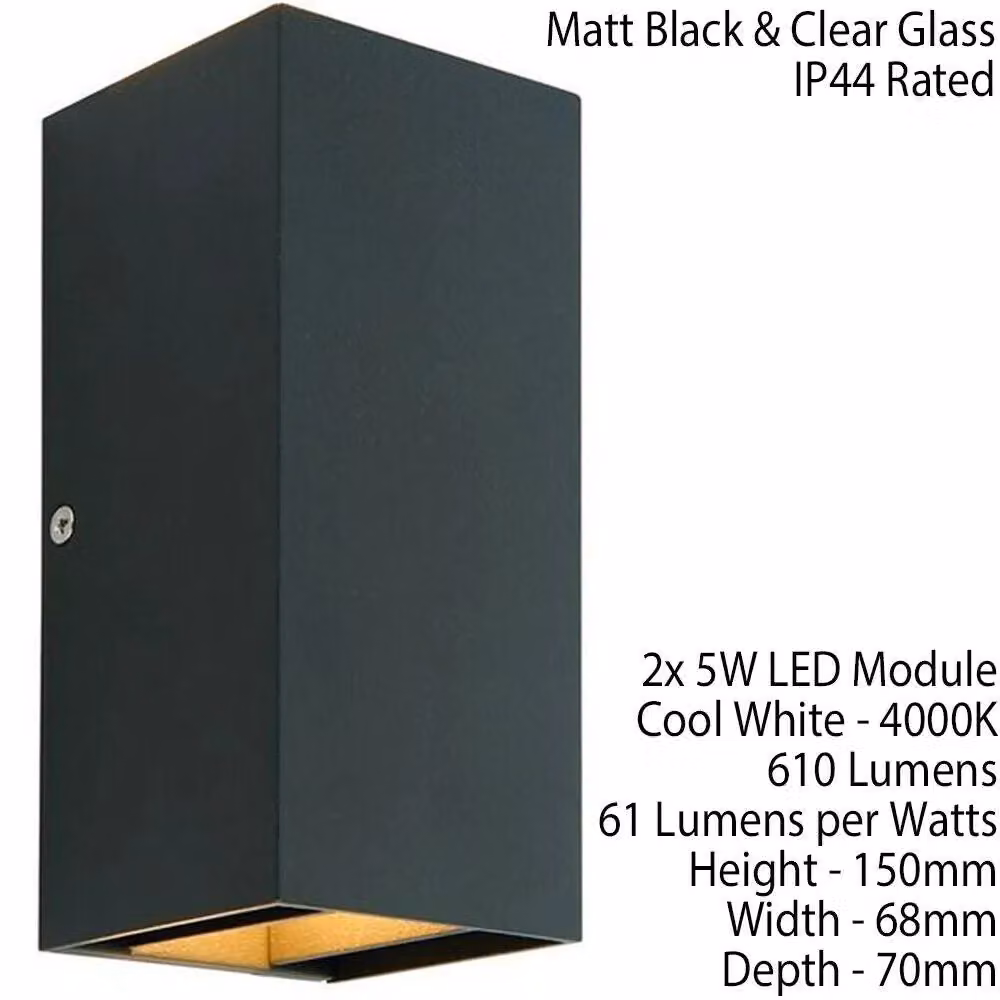 Loops IP44 Outdoor Up & Down Wall Lantern in Matt Black with Cool White LED – 2