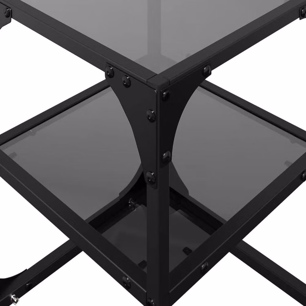 Berkfield Home Set of 2 Decorative Square Coffee Tables with Black Glass Tops and Steel Frames, W/D/H: 30 x 30 x 45 cm – 6