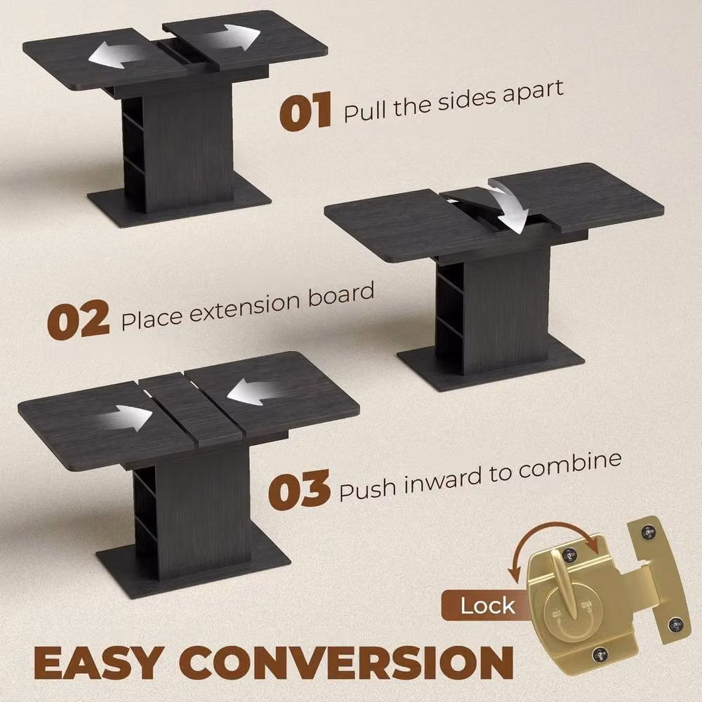 NESTLUNE Extendable Rectangular Dining Table in Black for 4-6 Adults – 5