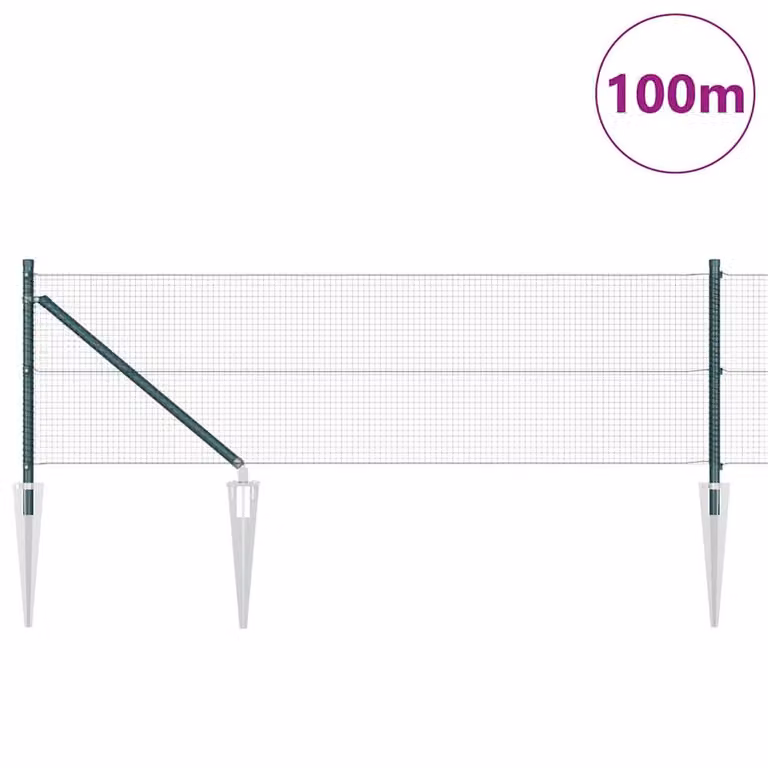 Berkfield Home Green Steel Welded Wire Fence with 13 In-Ground Spike Posts, W: 0.4 m, L: 100 m