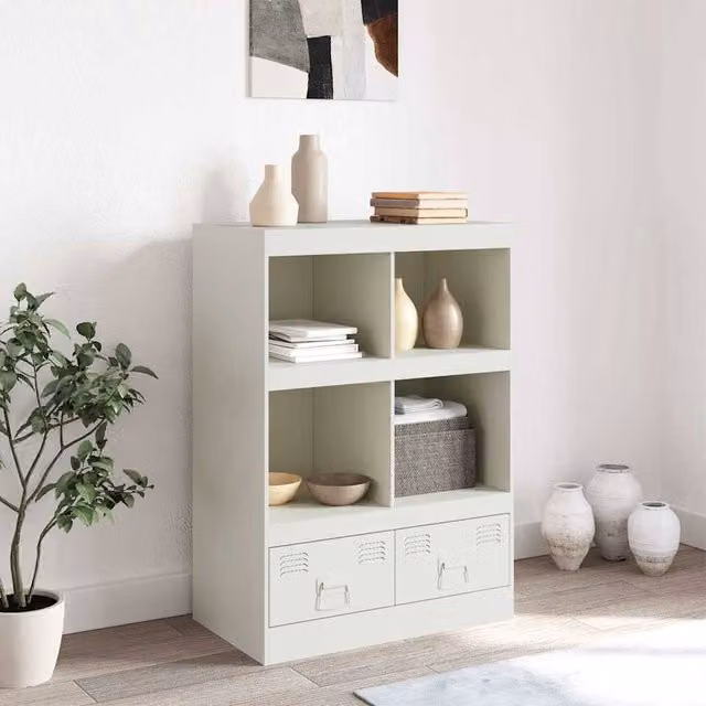 Berkfield Home White Steel Highboard, W: 67 cm, D: 39 cm, H: 95 cm