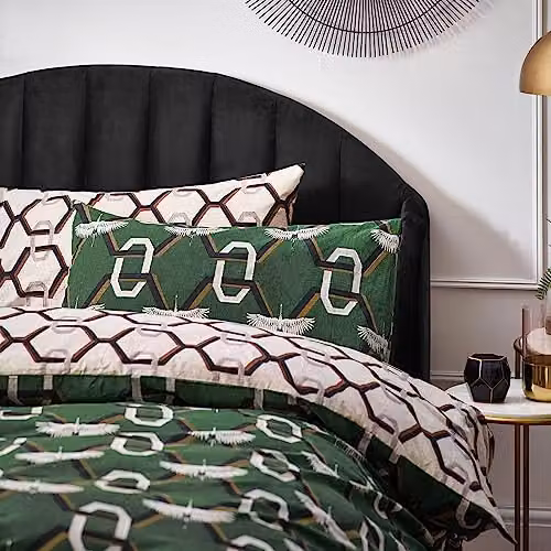 Furn Avalon Reversible Art Deco Geometric Duvet Cover and Pillowcase Set in Green and White, W/D/H: 180 x 200 cm – 3