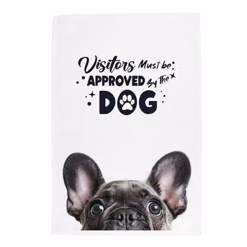 Purely Home Peeping Dog Frenchie Tea Towel, Multicolour and White, W: 67 cm, H: 45 cm