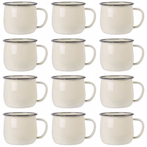 Argon Tableware Enamel Belly Mugs, 375ml, Set of 12 in Grey, Blue and White