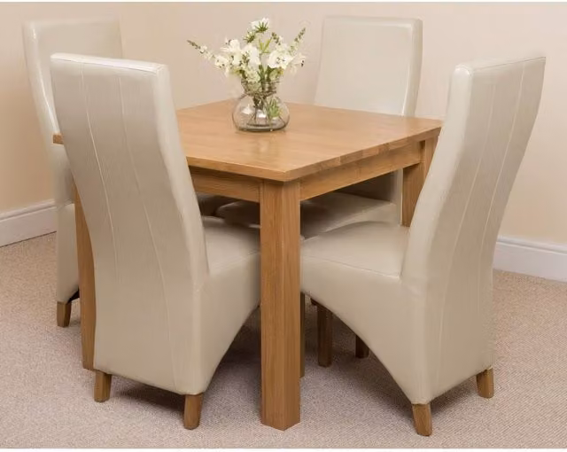 Thats Furniture Oslo Oak Small Square Dining Table and 4 Lola Beige Leather Chairs W/D/H: 90 x 90 x 90 cm – 1