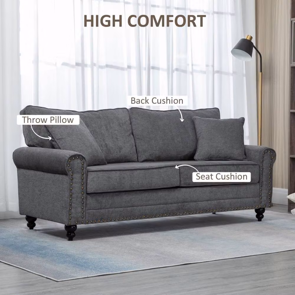 Wyld Haus Tael Yolo Grey Fabric 3 Seater Sofa with 2 Scatter Cushions – 3