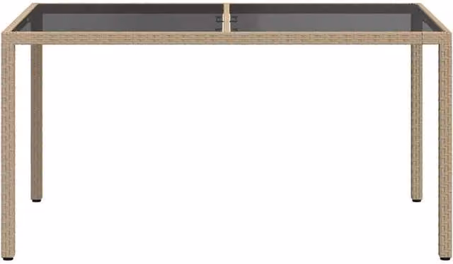 Berkfield Home Rectangular Extendable Garden Table in Beige Poly Rattan and Tempered Glass, W/D/H: 150 x 90 x 75 cm