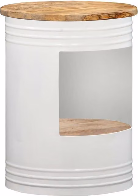 Berkfield Home Round Solid Mango Wood Coffee Table in Brown with Metal Base, W/D/H: 55 x 55 x 43 cm