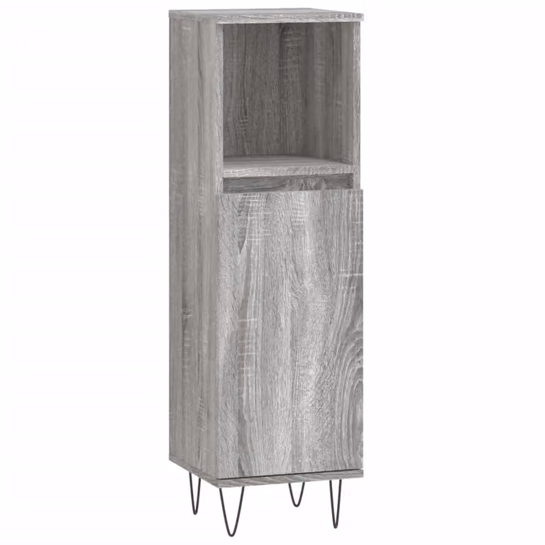 Berkfield Home Grey Sonoma Bathroom Cabinet with Hinged Doors and Open Shelf, W/D/H: 30 x 30 x 100 cm