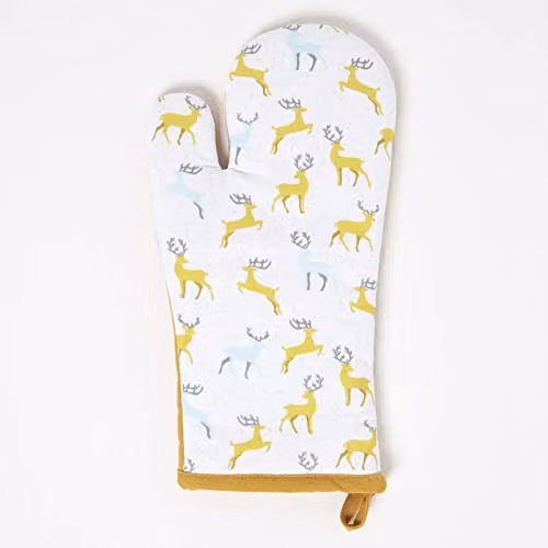 Homescapes Grey Cotton Christmas Oven Glove with Stag Pattern