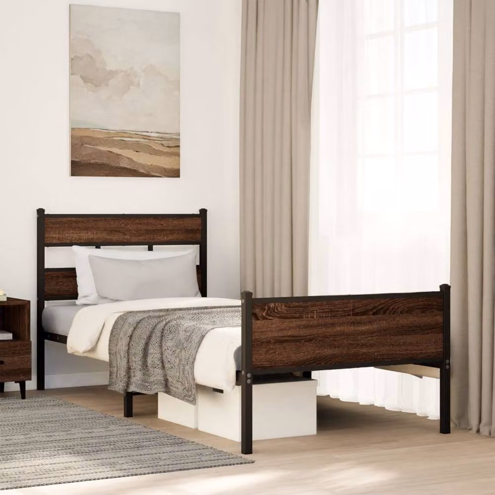 Berkfield Home Single Bed Frame in Brown Oak, W/D/H: 90 x 190 cm – 1