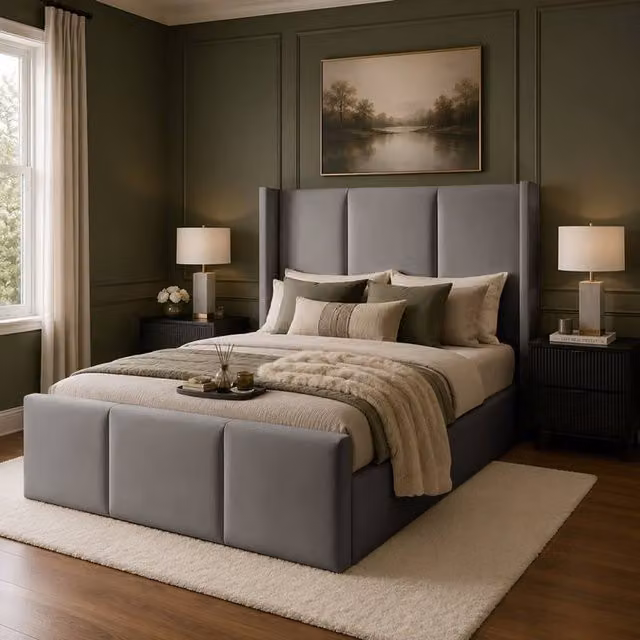 Desire Deco Grayson Wingback Ottoman Storage Bed Frame in Grey Plush Velvet, Single, W/D/H: 90 x 190 cm – 1