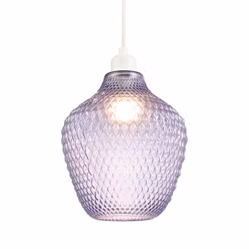 Happy Homewares Modern Round Etched Glass Pendant Lamp Shade in Lilac and Purple, W: 23 cm, D: 21 cm, H: 21 cm – 1