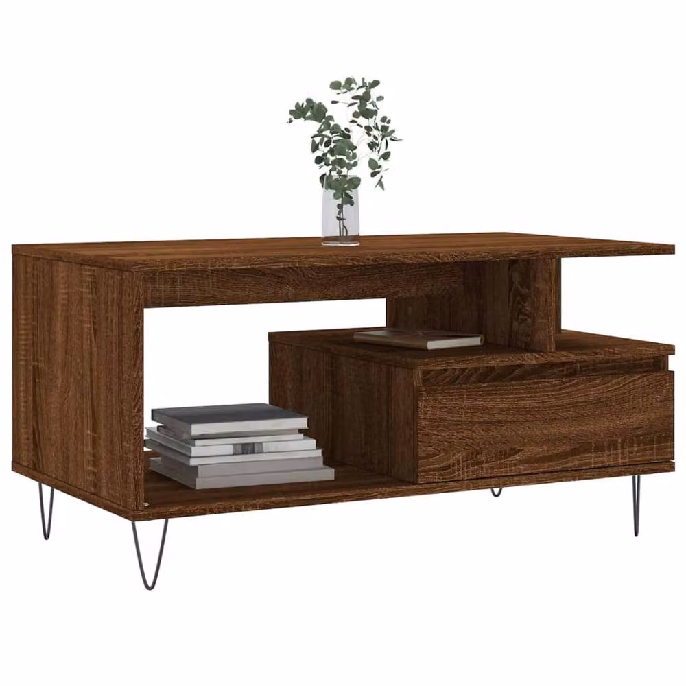 Berkfield Home Modern Coffee Table in Brown Oak, W/D/H: 90 x 49 x 45 cm – 3