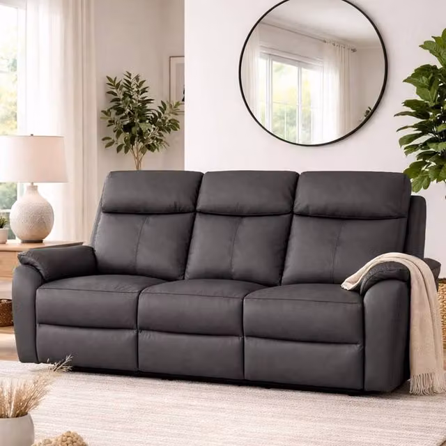 Aspire Kingsmere 3 Seater Power Recliner Sofa in Charcoal Real Leather with USB Charging – 1