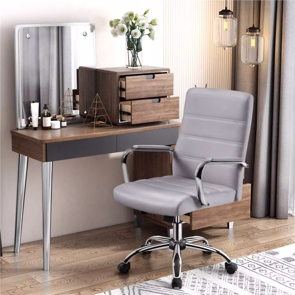 Kelvenix Grey Synthetic Leather Executive Office Chair with Armrests and Castors – 2