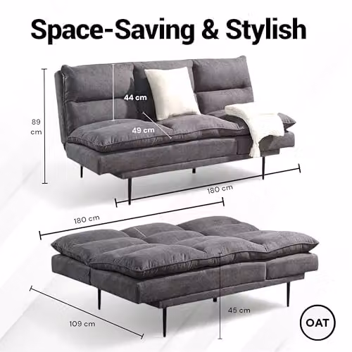 OAT Home Sennen 3 Seater Click Clack Sofa Bed in Charcoal Grey Fabric – 5