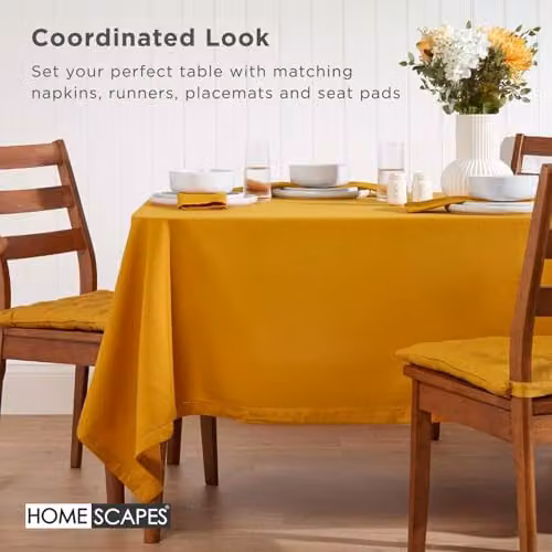 Homescapes Plain Cotton Round Tablecloth in Yellow, Diameter: 178 cm – 2