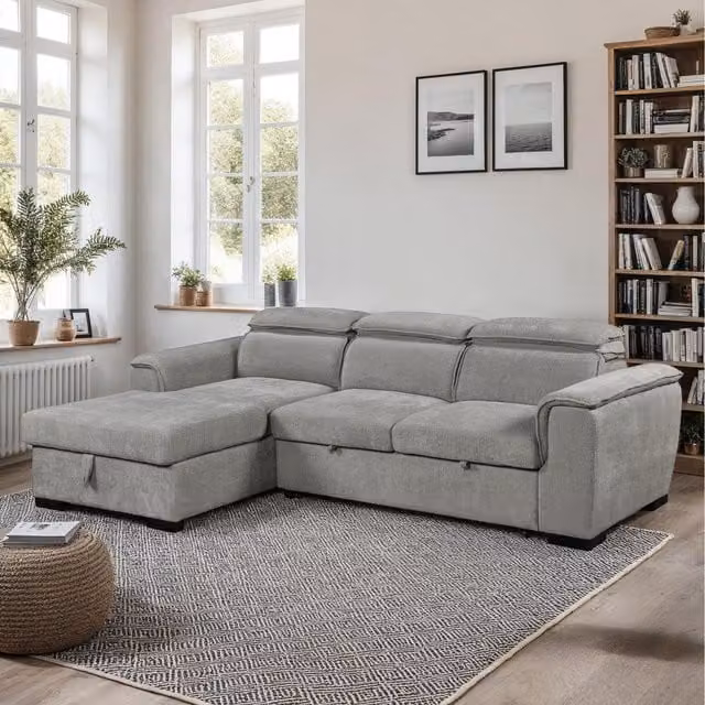 More4Homes Tivoli 3 Seater Fabric Pull Out Sofa Bed in Grey with Adjustable Headrest