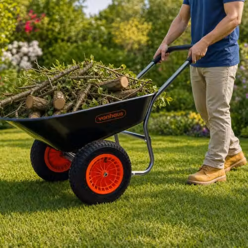 VonHaus 78L Heavy Duty Garden Wheelbarrow with Dual Pneumatic Tyres and Steel Frame, Black – 6