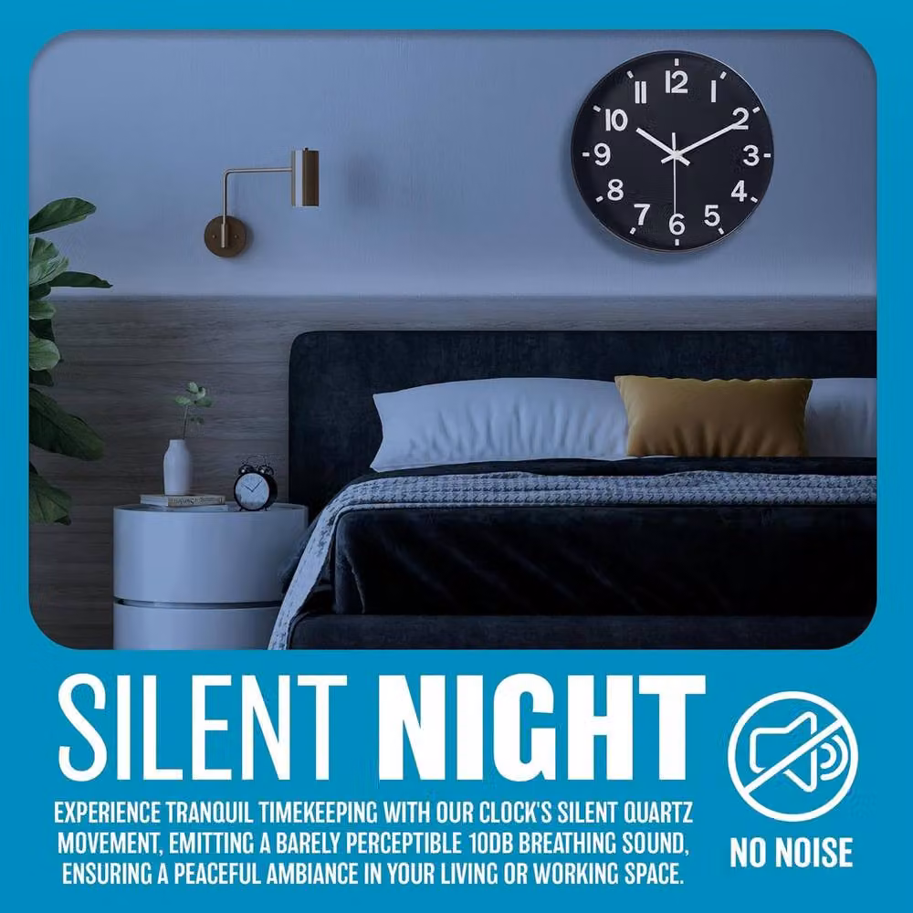BARGAINS-GALORE Black Modern Round Quartz Wall Clock with Silent Analog Movement, Diameter: 30.48 cm – 6