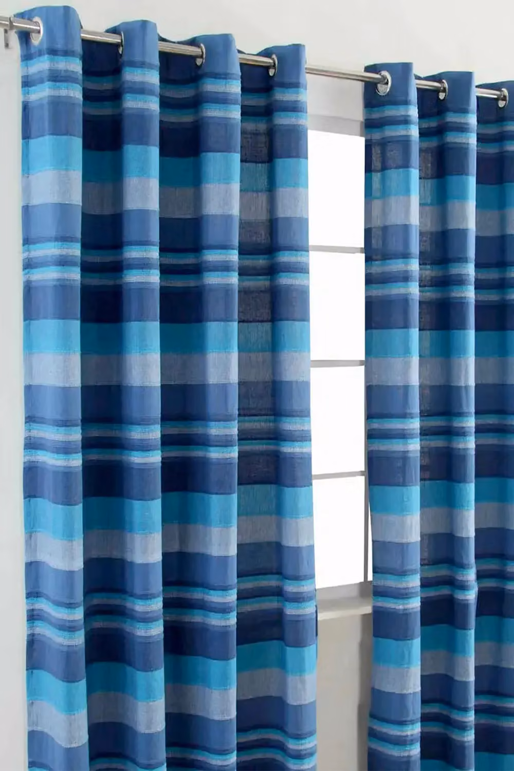 Homescapes Morocco Striped Cotton Curtain Pair in Blue, Width: 167 cm, Drop: 228 cm – 2
