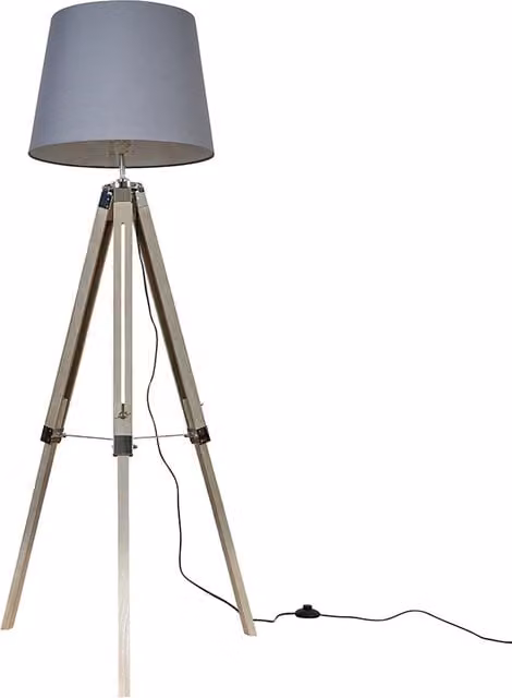 Clipper Brown Floor Lamp with Grey Fabric Cone Shade