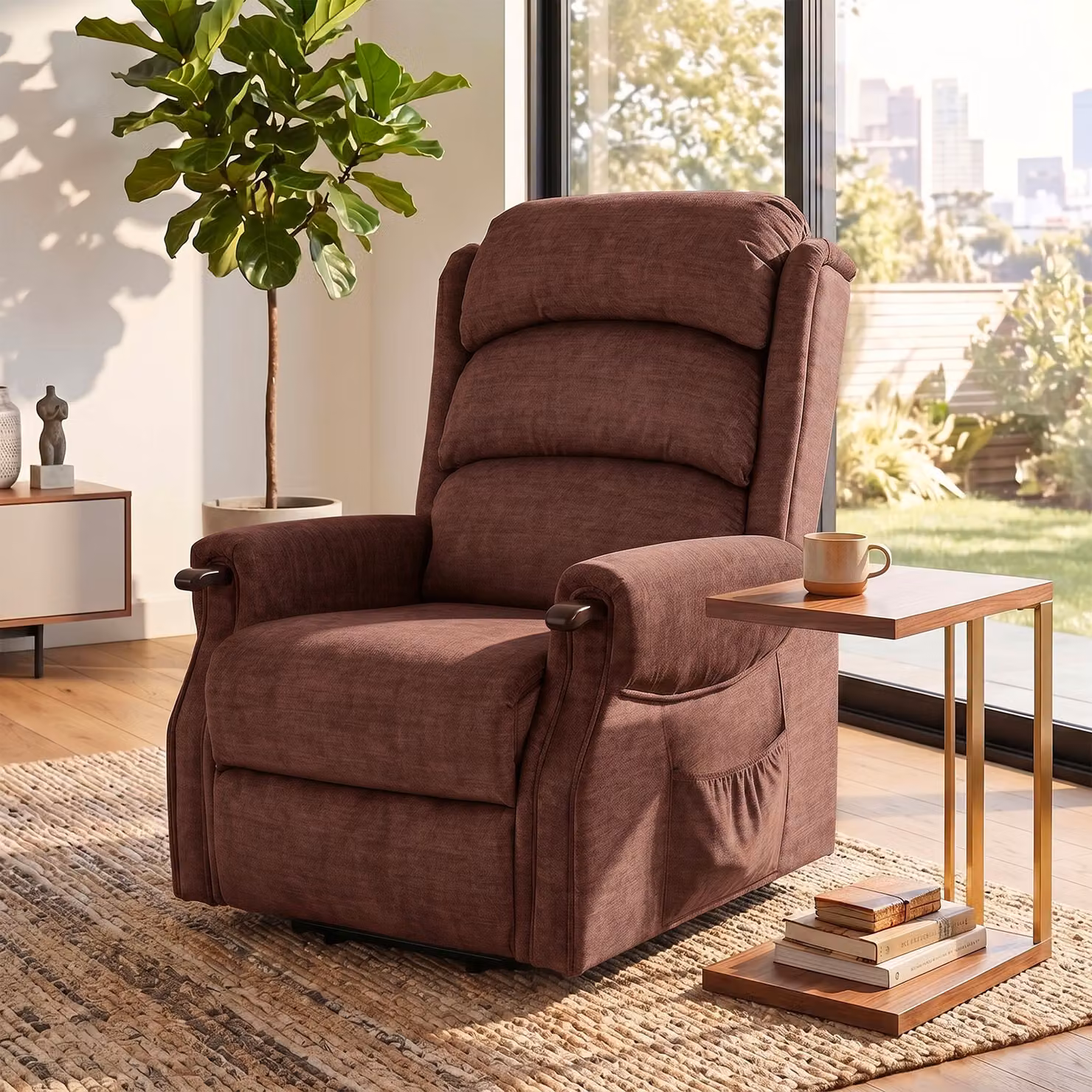 HOMCOM Power Lift Recliner with Vibration Massage and Heat in Brown Fabric – 7