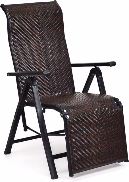 Costway Brown Folding Reclining Polyrattan Chair with Armrests and Textilene Fabric