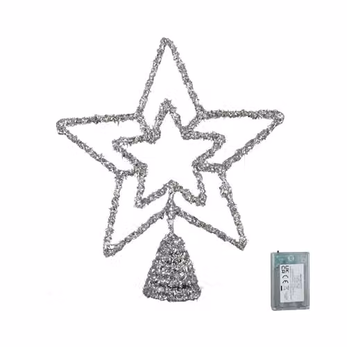 Samuel Alexander Silver Star Christmas Tree Topper with Blue Multi-Action LEDs, 28 cm – 3